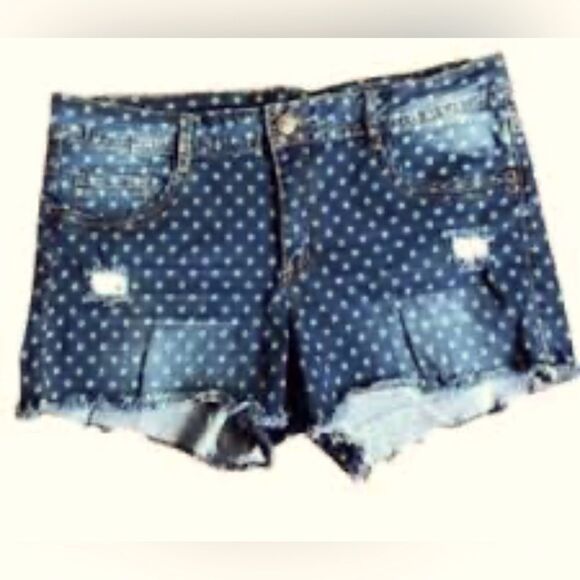 R1893 Blue Flower Print Shorts - Picture 1 of 6